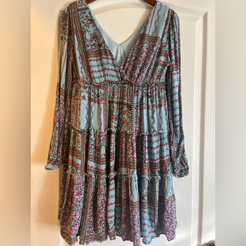 Altar’D State Carolina Blue and pink floral dress
